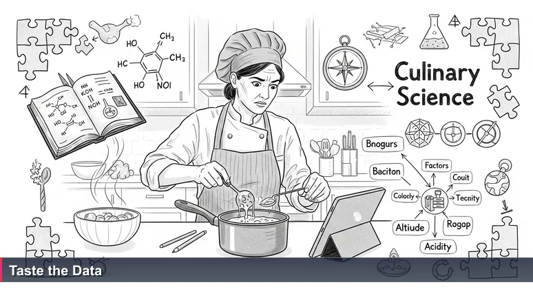 A cook in a modern Seattle kitchen following a tablet recipe with ingredients curdling, representing AI tutorials failing on real-world data like Port of Seattle logistics.