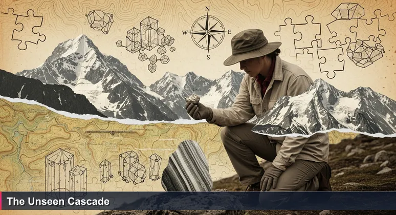 A geologist intently examining a rock in hand, with the Cascade Range mountains blurred in the background, symbolizing the comprehensive AI salary landscape in Seattle.