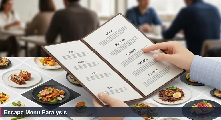 A diner's hands holding a menu at a Seattle restaurant, with AI bootcamp options listed, symbolizing career decision-making in the tech-rich city.