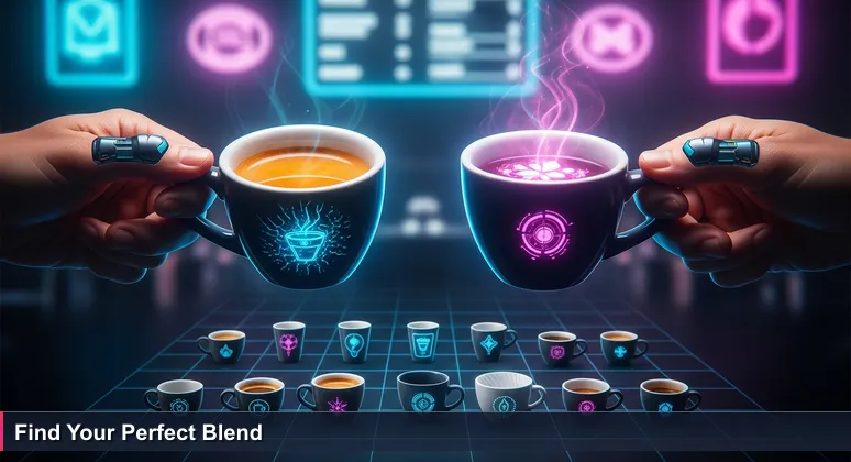 Close-up of hands holding two coffee cups at a tasting bar, symbolizing career choices for AI engineers in Waco, TX.