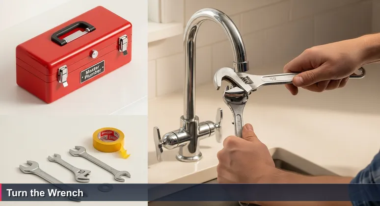Hands using a wrench to fix a leaky faucet, symbolizing practical tech skills for Waco's 2026 job market without a college degree.