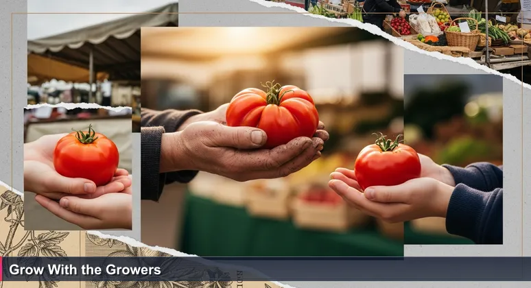 A close-up of hands at Waco Downtown Farmers Market holding a uniform supermarket tomato and a rustic heirloom tomato, symbolizing the choice between generic and locally-grown tech jobs for junior developers.