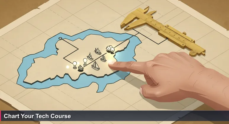 A weathered hand traces a route on an antique map of the UK, with annotations highlighting tech hubs such as London, Cambridge, and Glasgow for screen readers.