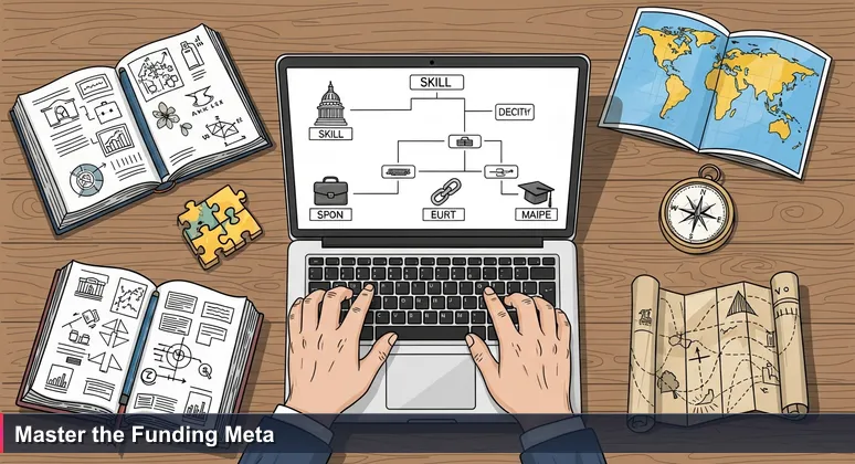 Hands hovering over a laptop displaying a glowing skill tree with UK tech training funding options for 2026