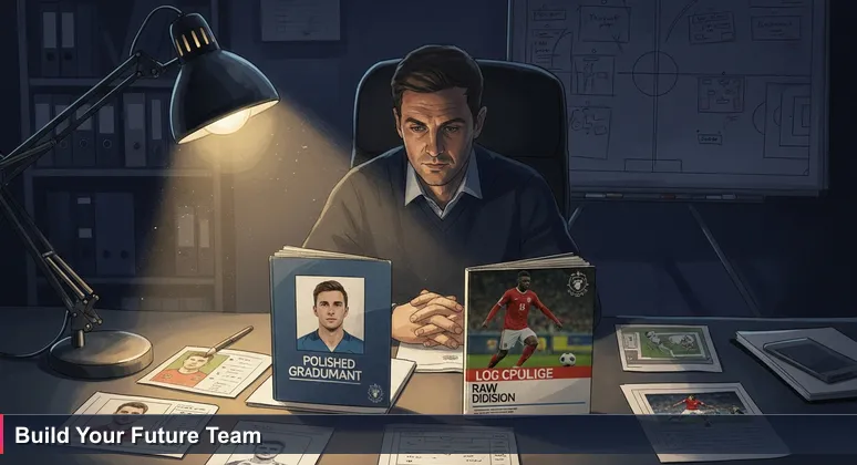 Illustration of a football manager planning transfer strategies, metaphor for choosing tech career pathways in the UK job market.