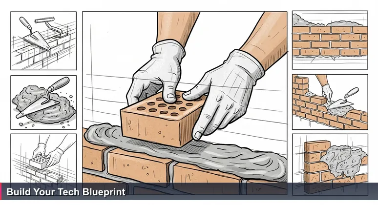 Construction apprentice's hands laying a brick, symbolising building a tech career without a degree in the UK for 2026.