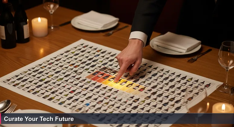 Sommelier's hand pointing to a curated wine list in a London restaurant, symbolizing expert job search guidance for junior developers in UK tech startups for 2026.