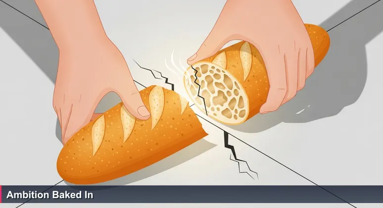 Hands breaking open a golden baguette, symbolizing the reveal of France's tech career opportunities balancing ambition and lifestyle for 2026
