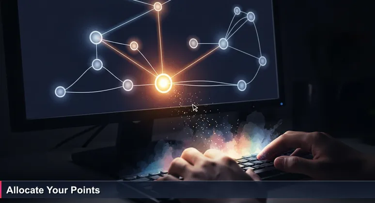 Close-up of hands hesitating over a glowing video game skill tree on a dark screen, representing career choices in France's tech ecosystem.