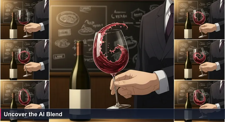 Sommelier's hands swirling red wine in a Lyon bistro, symbolizing the blend of AI and industry skills in France.