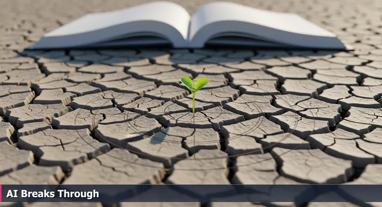 A vibrant green seedling emerging from cracked, dry soil, symbolizing hidden AI networking opportunities in Salinas, CA.