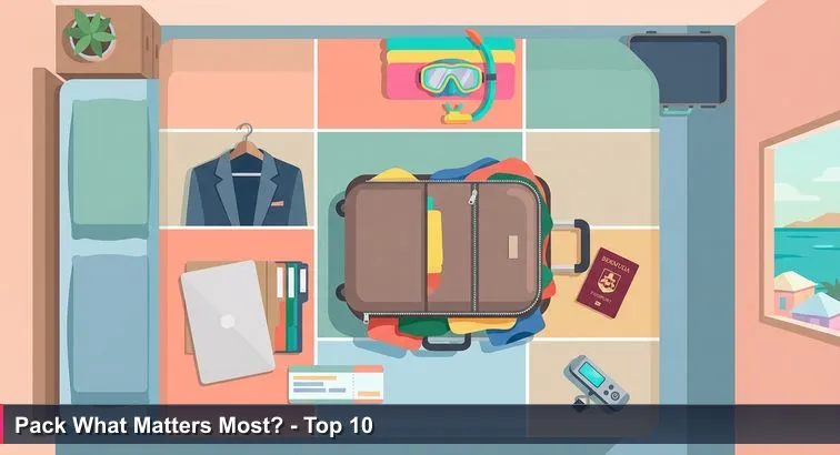 Overhead shot of a half-zipped suitcase on a bed in a small Bermuda apartment at dawn with a snorkel, blazer, laptop, binders of financial reports, Bermuda passport and a boarding pass.