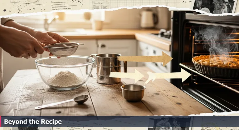 Close-up of hands measuring flour in a kitchen with a burnt dish in the oven, illustrating the challenge of moving beyond rote steps in AI engineering.