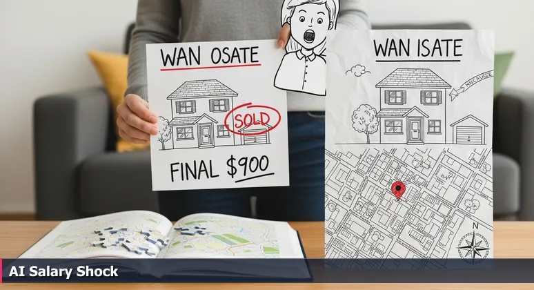 Shocked homeowner in Macon, GA discovers high 'Sold' price on real estate flyer, metaphor for unexpected AI salary valuations in 2026