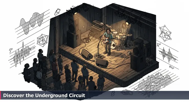 A diverse group of AI professionals networking at a meetup in Macon, Georgia, with laptops, discussion boards, and a vibrant venue atmosphere.