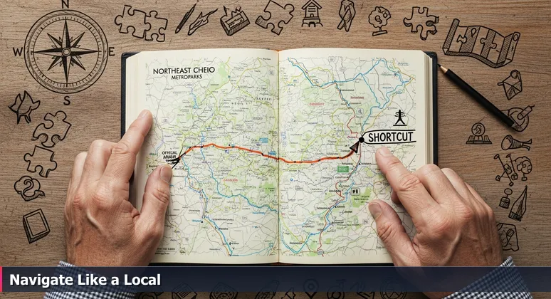 Weathered hands holding a detailed trail map of Cleveland Metroparks, highlighting local shortcuts for tech training funding options in 2026.