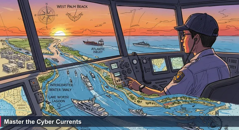 A bridge tender in a West Palm Beach control tower at sunset, symbolizing cybersecurity specialization for 2026 job markets.