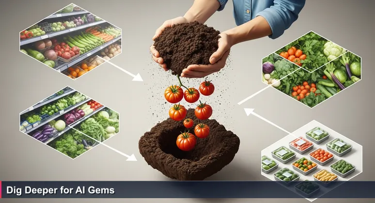 Gardener's hands in dark soil uncovering vibrant heirloom tomatoes, symbolizing hidden AI job opportunities in West Palm Beach's diverse industries.