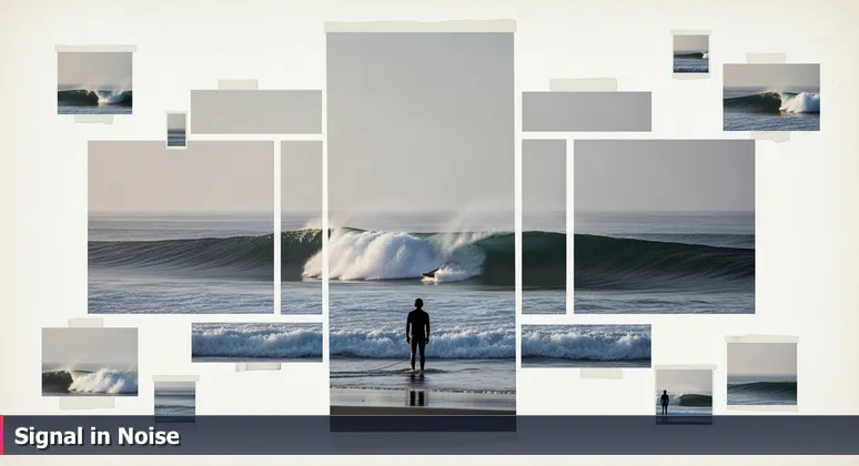 A silhouetted surfer at dawn on Newport Beach's The Wedge, studying chaotic ocean waves, symbolizing AI startups finding patterns in innovation chaos.