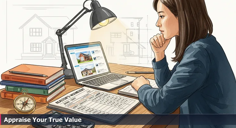 A professional in Irvine, CA, analyzing a laptop screen with salary data and a worksheet comparing AI compensation to real estate costs, symbolizing the hidden details of total pay.