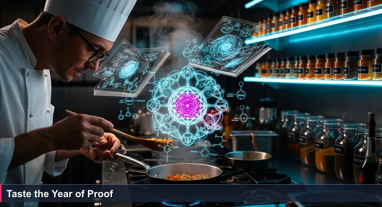 Chef's hands tasting sauce in a busy kitchen with spice jars and books, symbolizing AI mastery beyond tutorials.