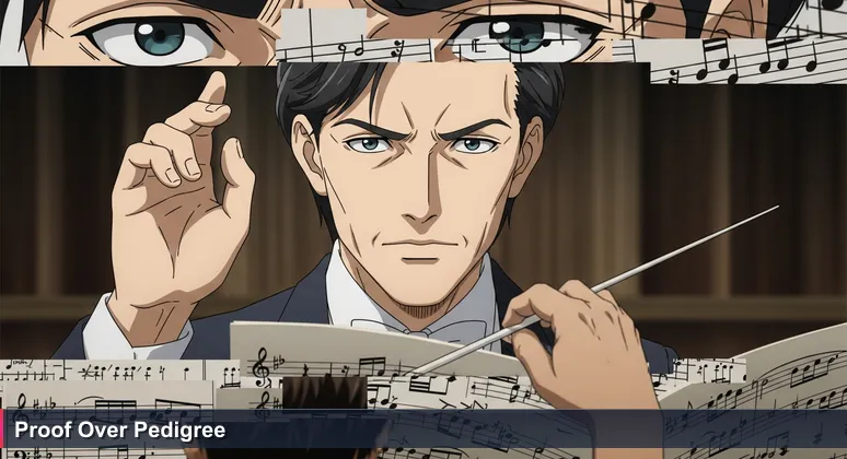 A conductor's hand paused during a musical audition, symbolizing skill evaluation in Israel's 2026 tech job market where performance matters more than credentials.