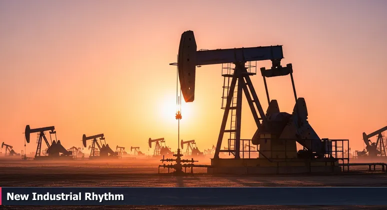 Silhouette of an oil derrick pumping at dawn on the Oklahoma plains, symbolizing the steady innovation of AI startups in Oklahoma City.