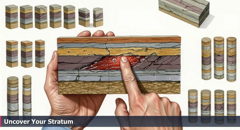 A geologist's hands holding a segmented rock core sample with colored layers, representing the stratified AI job market in Oklahoma City for engineers seeking impactful roles.