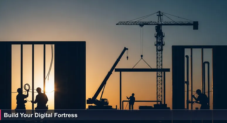 A Tampa construction site at sunset with electrician, plumber, and crane operator working, symbolizing specialized cybersecurity trades in the 2026 job market.