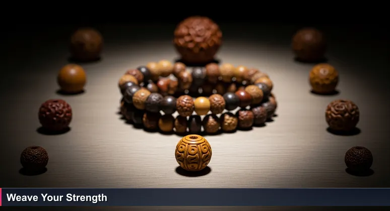A single wooden bead beside a connected necklace, symbolizing how women in Gabon's tech ecosystem can transform isolation into collective strength through community and resources.