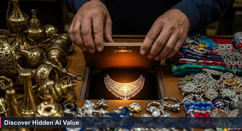 Close-up of a merchant's hands in Cairo's Khan El Khalili market, revealing a hidden drawer with jewelry to symbolize hidden AI job opportunities in Egypt.