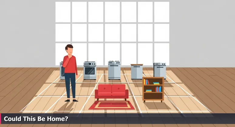 A thoughtful individual standing in an empty, sunlit living room during an open house, symbolizing career choice for AI engineers in Little Rock.