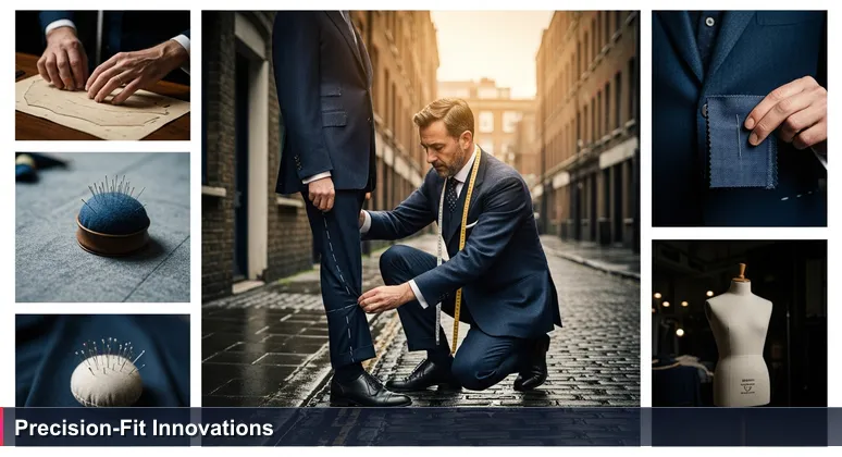 A tailor meticulously measuring a custom suit in a workshop, symbolizing the precision of Savannah's AI startups crafting bespoke solutions.