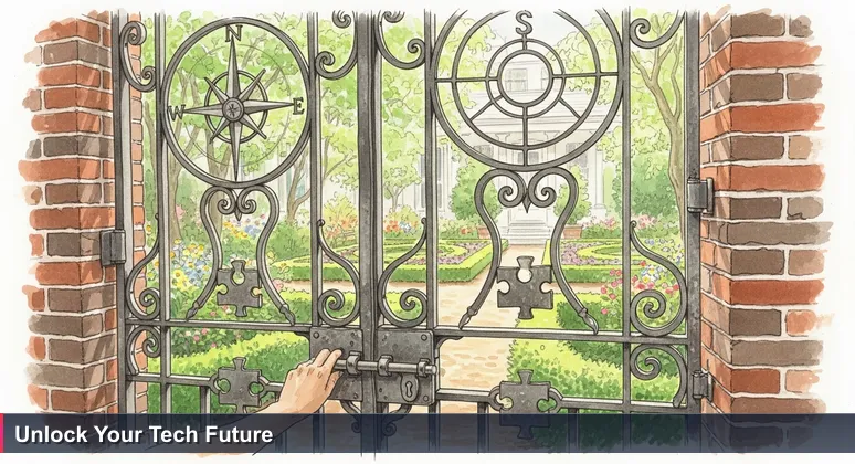 Close-up of a Savannah historic district wrought-iron gate with a hand on the latch, revealing a hidden garden courtyard through the scrollwork.