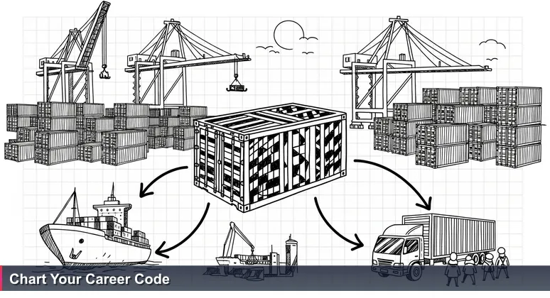 A shipping container with a unique alphanumeric code on the Port of Savannah docks, symbolizing precise tech career pathways.