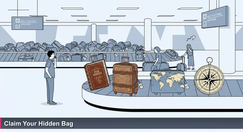 Digital illustration of a crowded airport baggage claim with one busy carousel and others dispensing specialized luggage labeled for cybersecurity roles in Savannah's key industries.