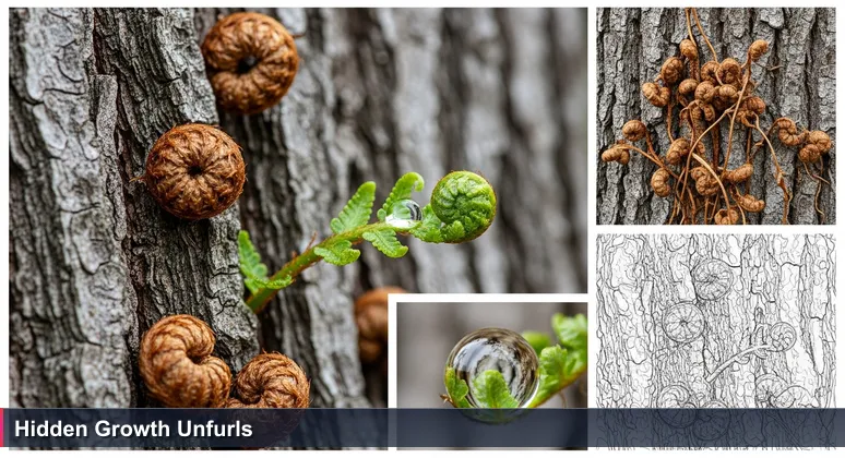 Close-up of resurrection fern unfurling on a live oak branch in Savannah's Forsyth Park, symbolizing emerging AI career opportunities in the city.