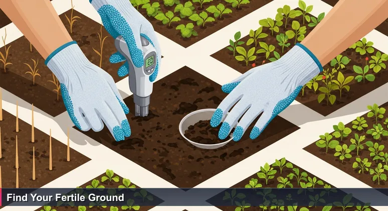 Hands in gardening gloves testing soil with a moisture meter in a Savannah community garden, symbolizing the search for ideal tech coworking spaces.