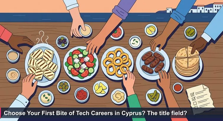 A crowded Limassol seaside taverna table at sunset piled with mezze - grilled halloumi, sheftalia, octopus, tahini and pita - six people (locals and expats) reaching in, with a crumpled menu scribbled “TOP 5 MUST-TRY DISHES.”