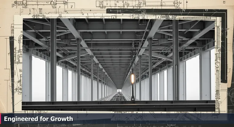 Detailed view of steel beams and cables under a modern suspension bridge, symbolizing Omaha's robust tech infrastructure and hidden strength.