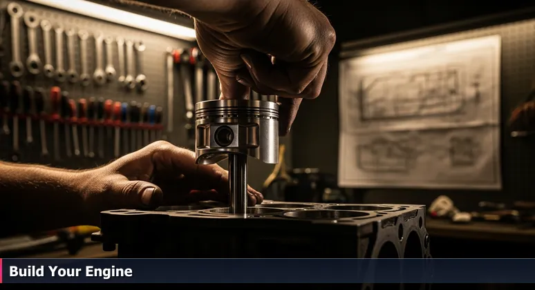 Skilled hands assembling an engine in a garage, symbolizing hands-on tech career opportunities in Omaha without a college degree.