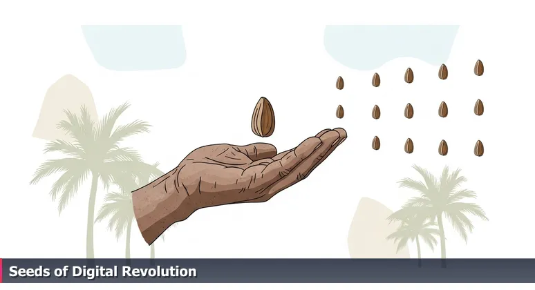 A weathered hand holding a seed against a blurred background of a palm tree in Florida, symbolizing the growth of AI startups in Palm Coast's tech ecosystem.