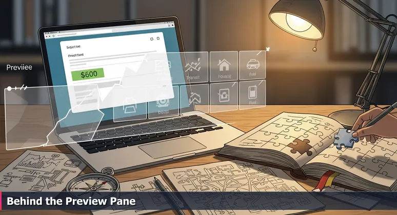 A computer screen showing a job offer email with a six-figure salary, overlaid with blurry cost items like rent and taxes, symbolizing hidden expenses for tech workers in Portland.