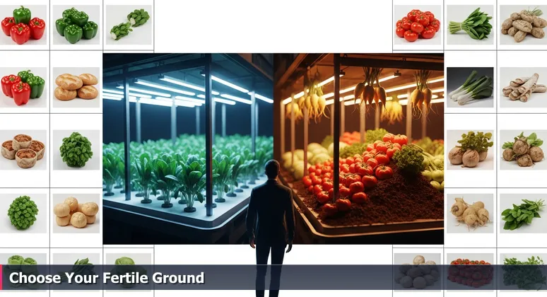 A person at a crowded Portland State University farmers market, hesitating between a sleek hydroponic greens stall and a chaotic, soil-rich heirloom vegetable stall, symbolizing tech ecosystem choices.