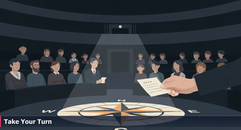 A person in a Downtown LA immersive theater being handed a prop by an actor, symbolizing active participation in AI networking events.