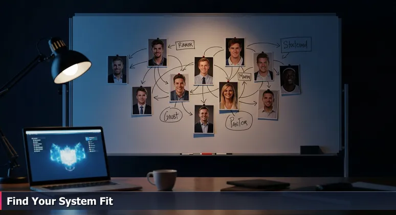 A late-night draft war room with a whiteboard featuring ten AI company names and strategic notes for hiring in Los Angeles.