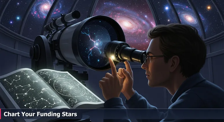 An astronomer at Houston's George Observatory calibrating a telescope under a starry sky, symbolizing the search for tech training funding opportunities in 2026.