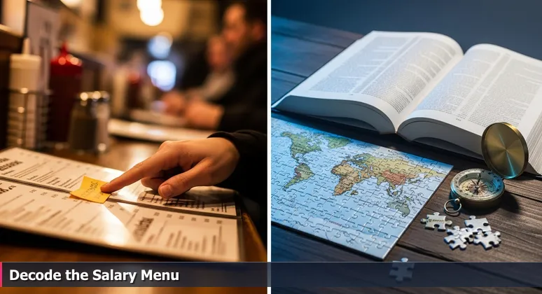 A hand holding a Houston BBQ menu with cryptic descriptions like '3-2-1 Smoked Prime,' symbolizing the decoding of AI salary data in the local market.