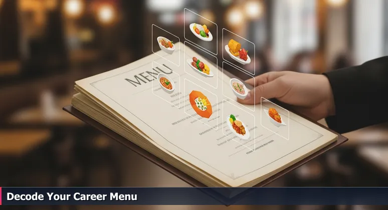 A hand holding an annotated restaurant menu in Gainesville, symbolizing the overwhelming choice in tech job markets for junior developers.