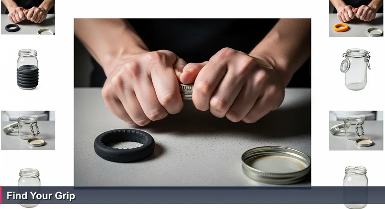 Close-up of hands struggling to open a jar lid with a rubber gripper nearby, symbolizing the challenge of accessing tech careers.
